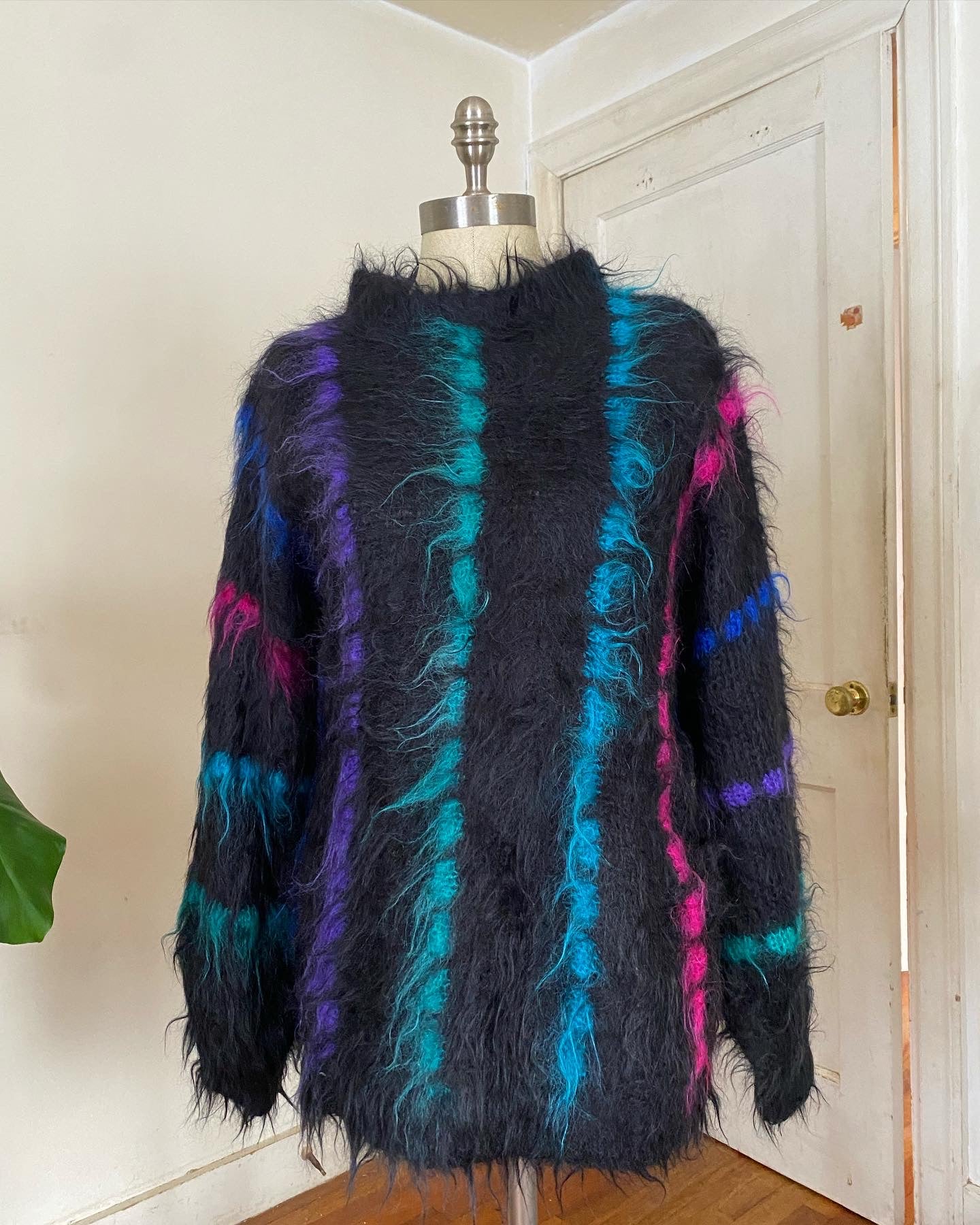 1980s neon striped mohair pullover