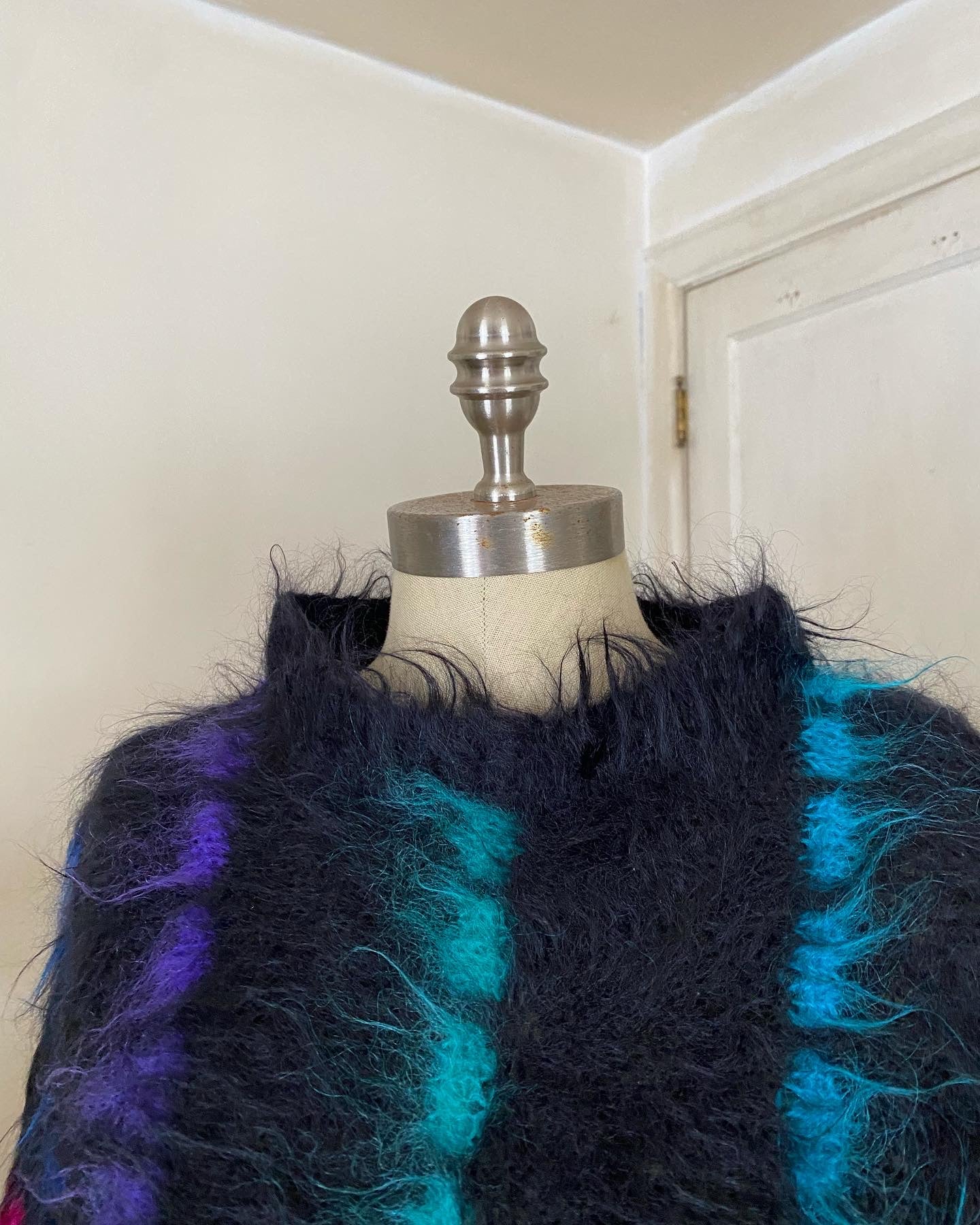 1980s neon striped mohair pullover