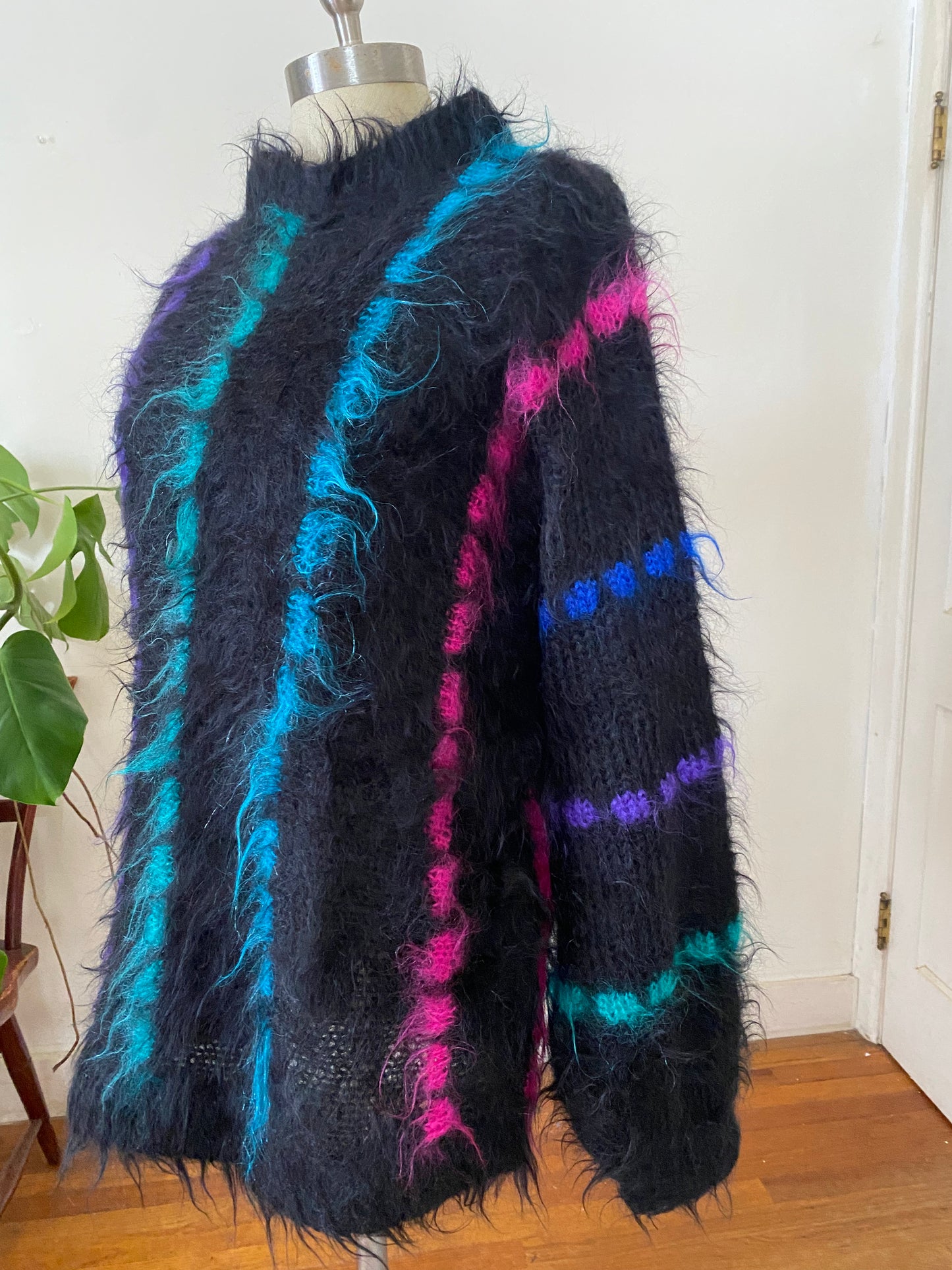 1980s neon striped mohair pullover