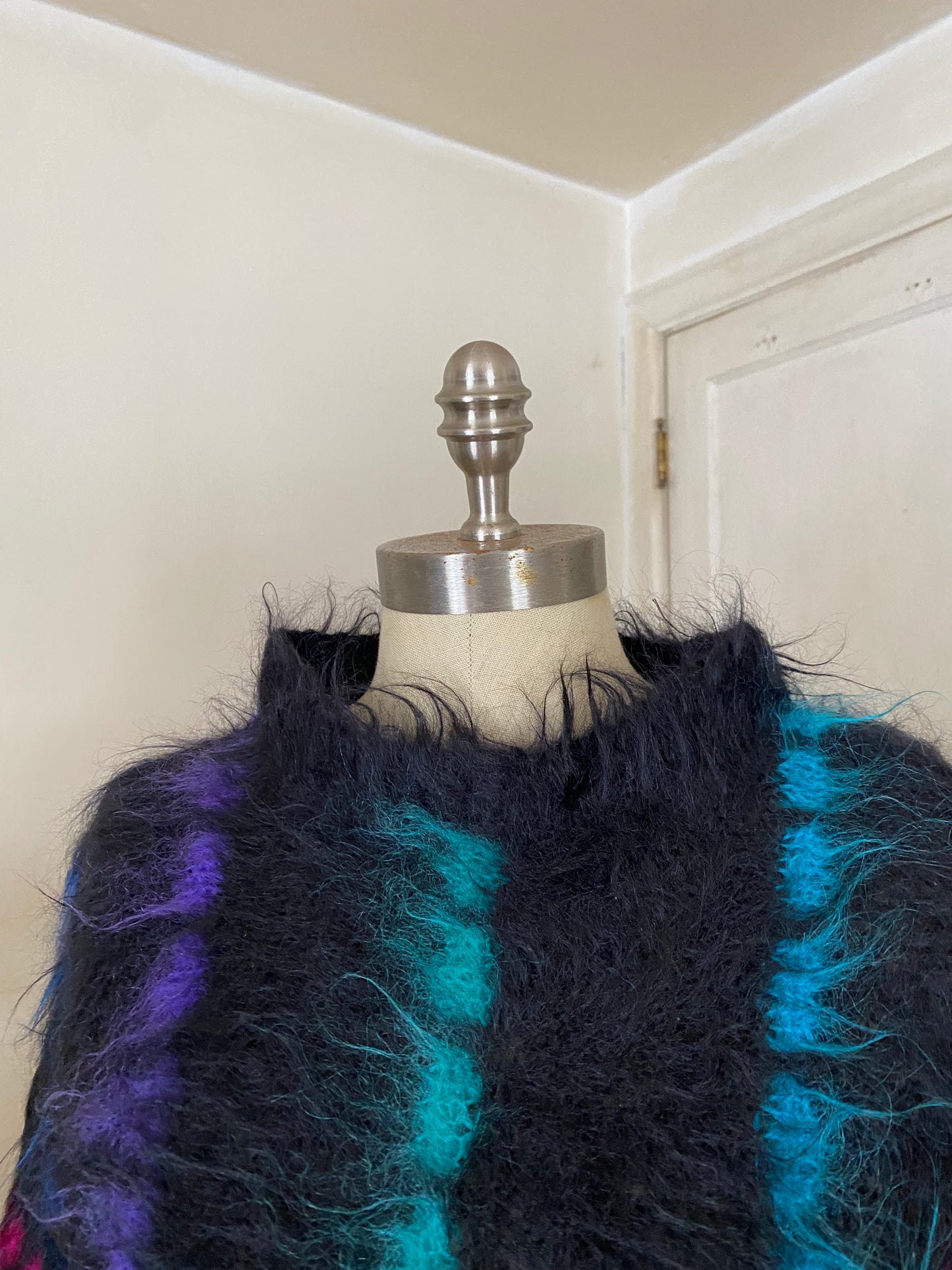 1980s neon striped mohair pullover