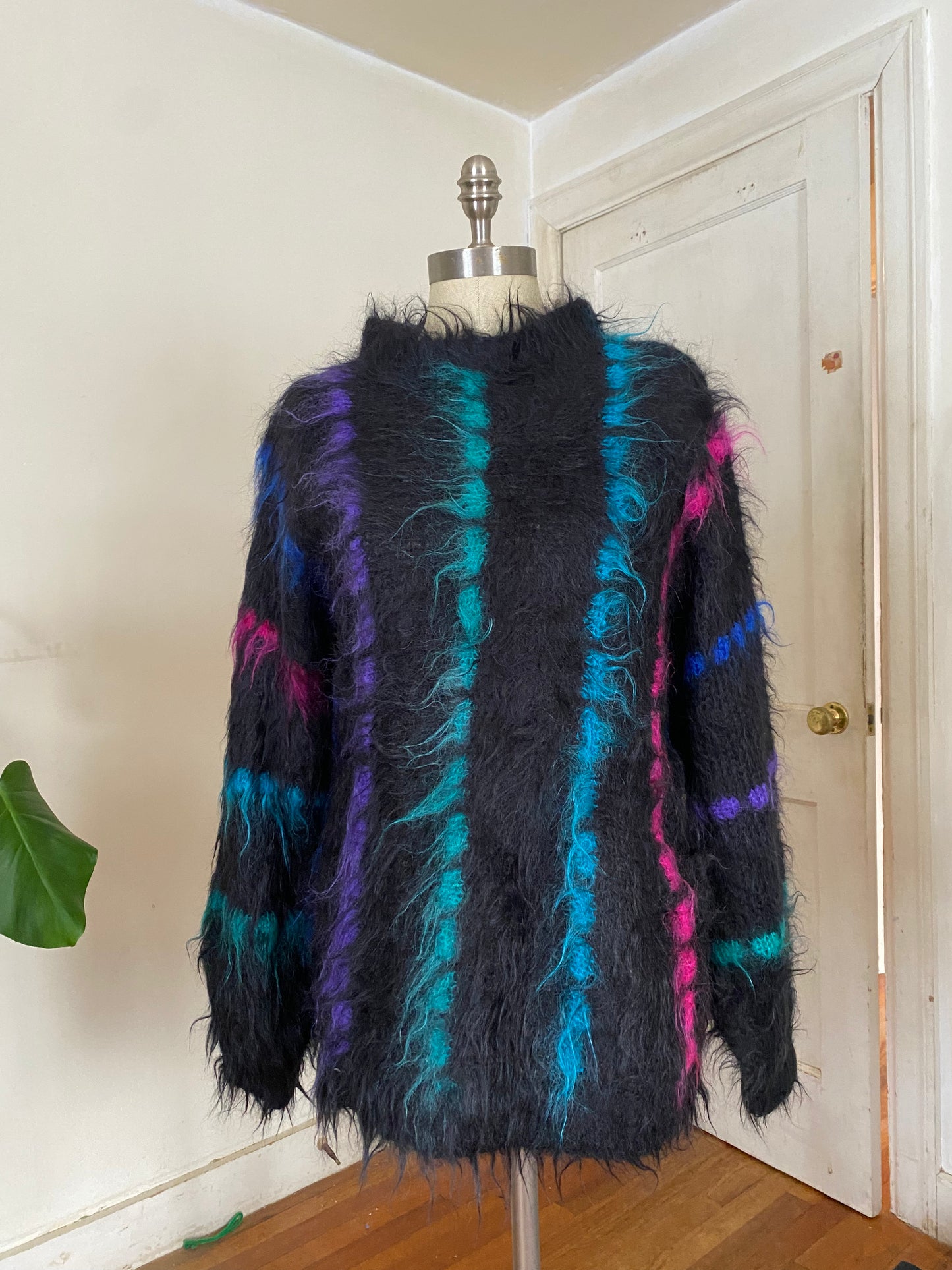 1980s neon striped mohair pullover