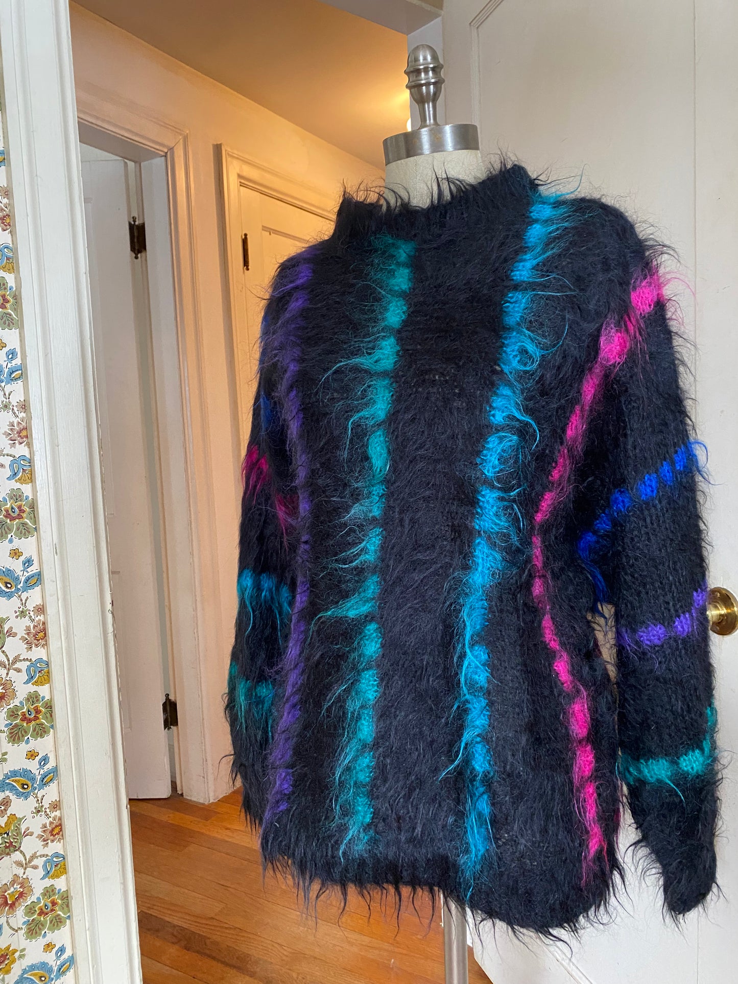 1980s neon striped mohair pullover