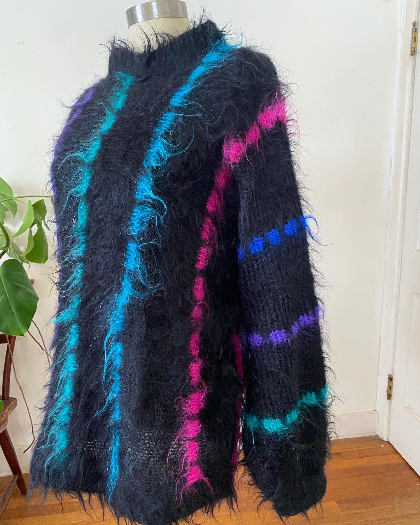1980s neon striped mohair pullover